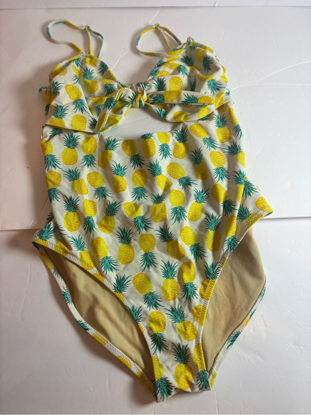 Yellow Old Navy Pineapple Print One-Piece Swimsuit with Front Tie
